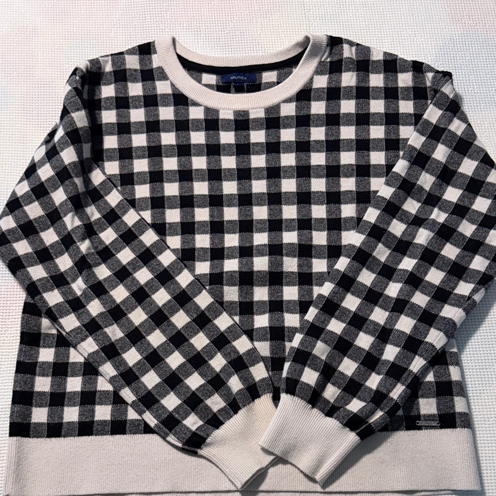 Nautica Black and White Checkered Sweater